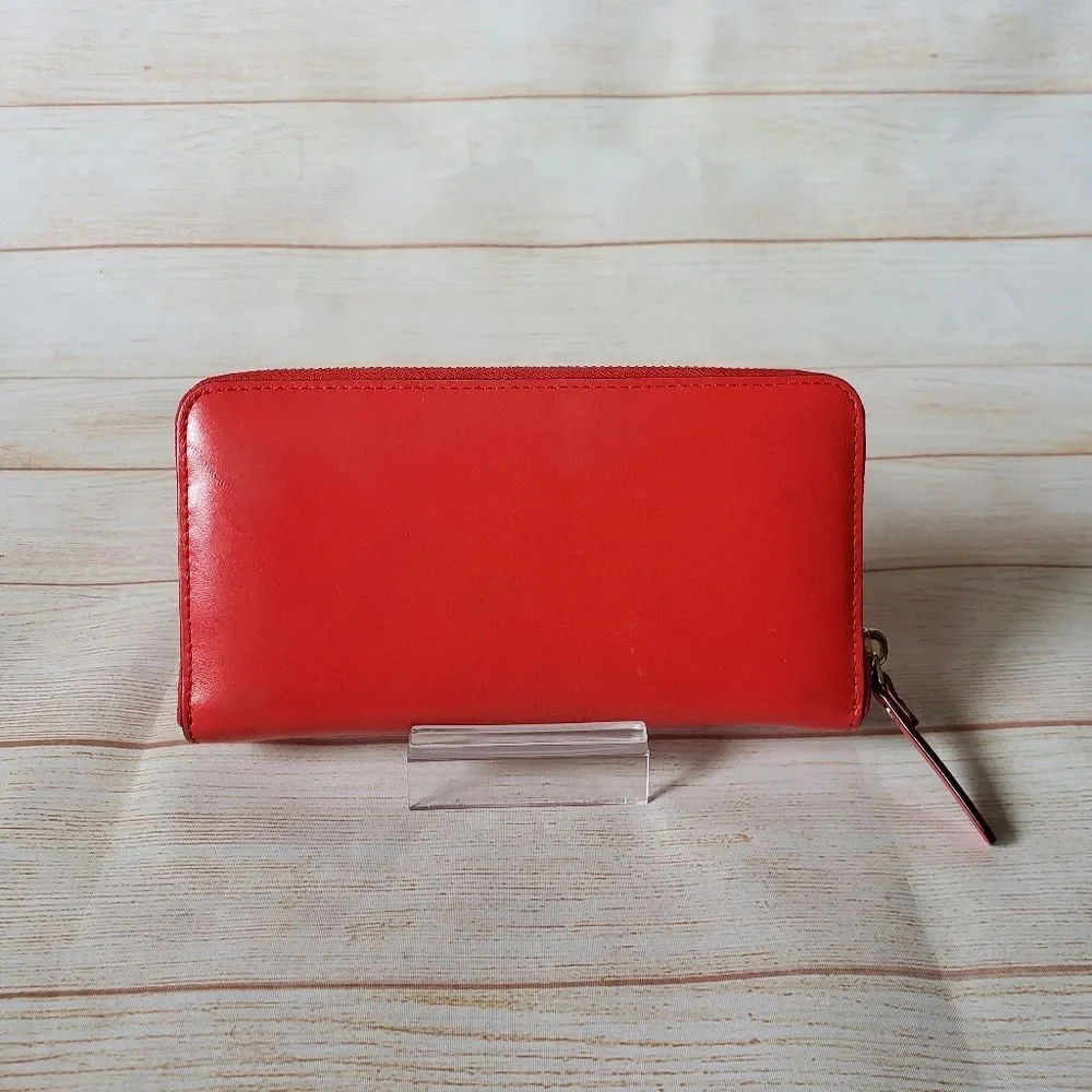Kate Spade Leather Neda Bridge Place Zip Around Long Wallet Bow Pink Red